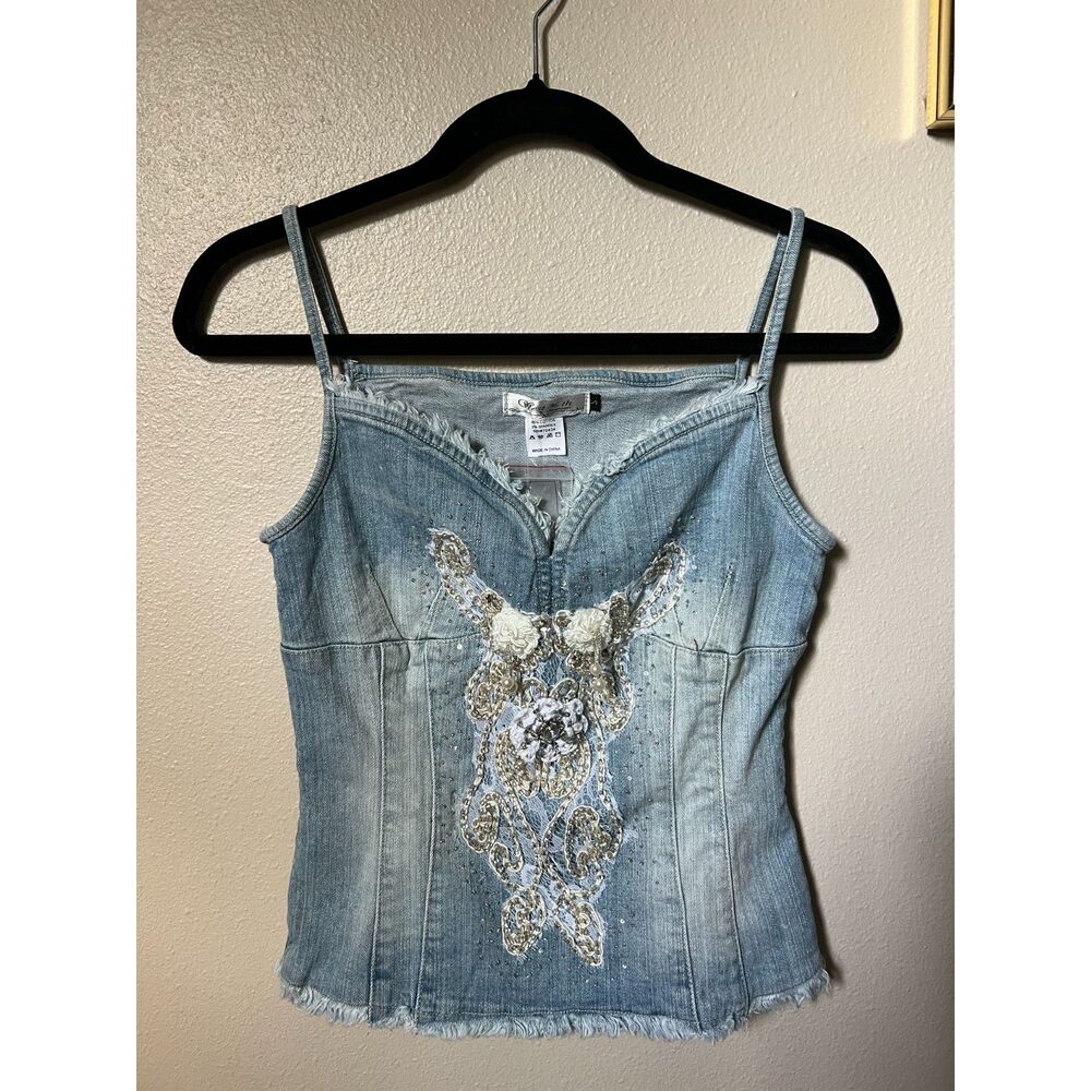 Denim Beaded Tank Top